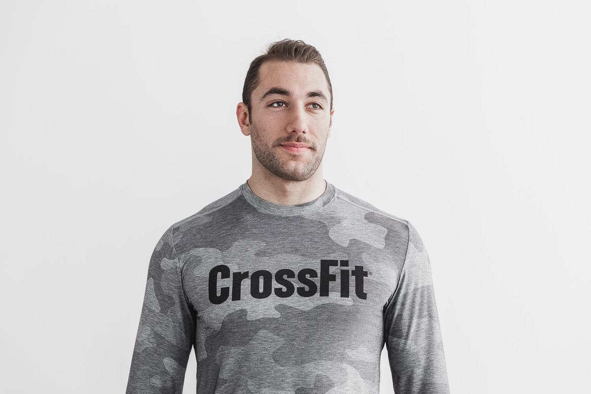 Nobull Crossfit® Men\'s Long Sleeves Grey Camo | Australia (EL2168)